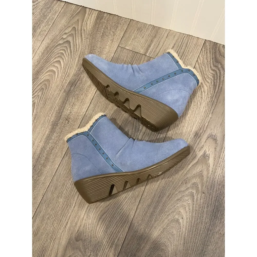 Skechers Jumper Sweet Stud Bootie Women's 6.0 Blue Wedge Studded Suede NEW